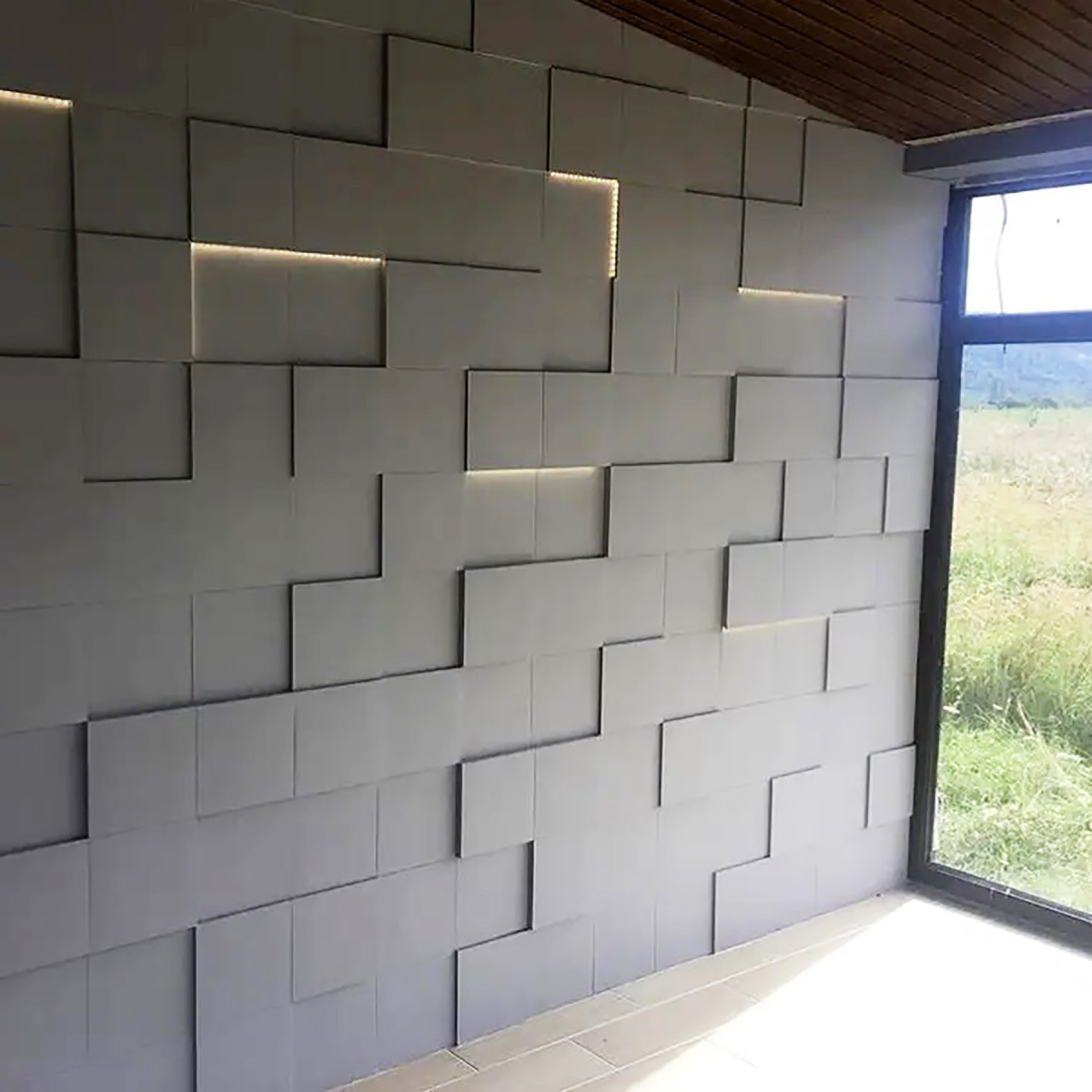 Гіпсові 3Д панелі з підсвіткою "LED квадрати" для стін 25x25 см