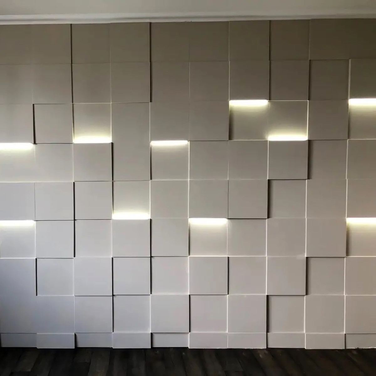 Гіпсові 3Д панелі з підсвіткою "LED квадрати" для стін 25x25 см