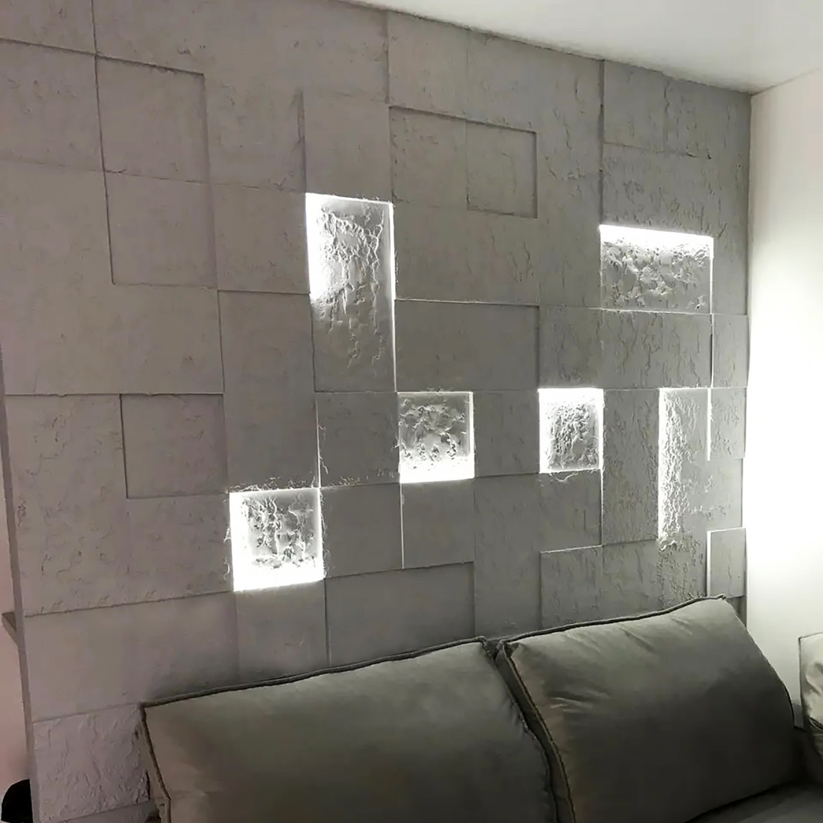 Гіпсові 3Д панелі з підсвіткою "LED квадрати" для стін 25x25 см