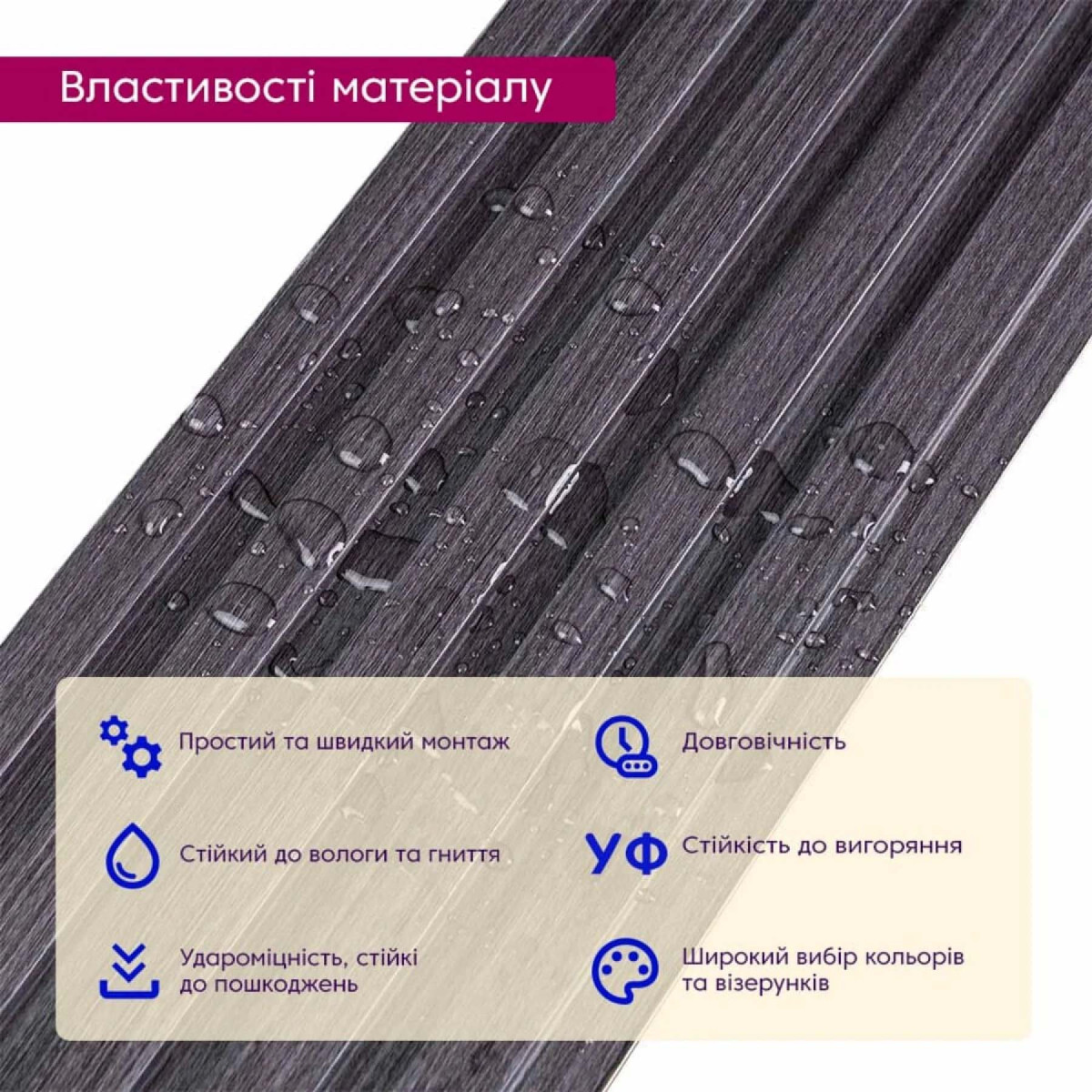 Рейка декоративна WPC стінова 3000x150x9мм Графіт SW-00001871