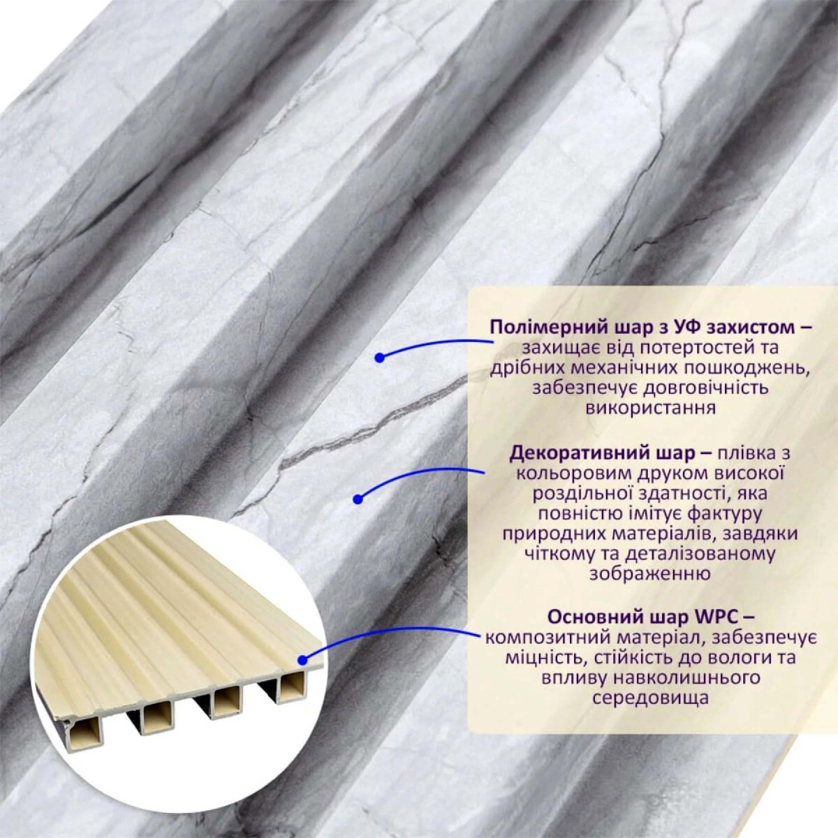 Рейка декоративна WPC стінова 3000x160x23мм Мармур SW-00001862