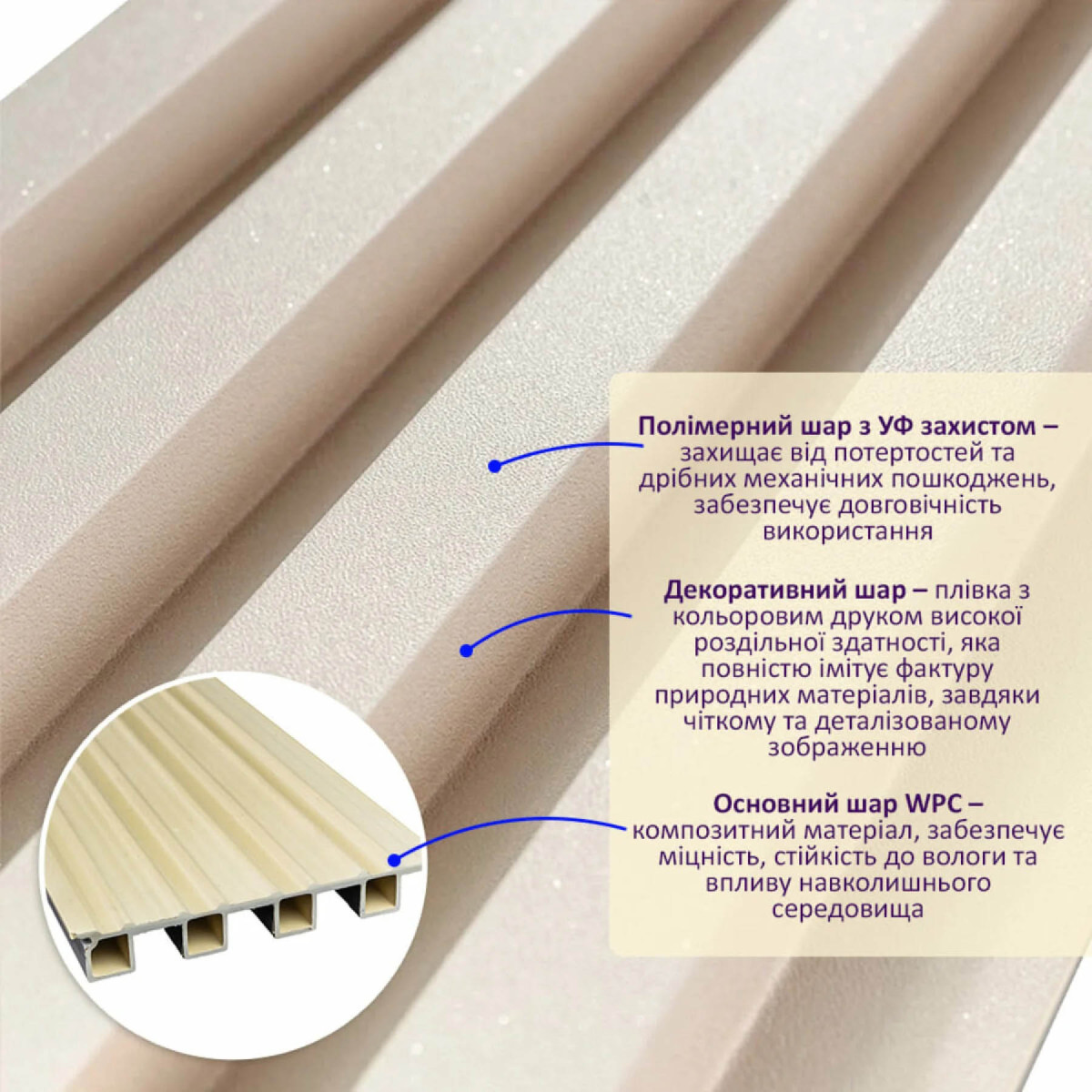 Рейка декоративна WPC стінова 3000x160x23 мм Молочний SW-00001858