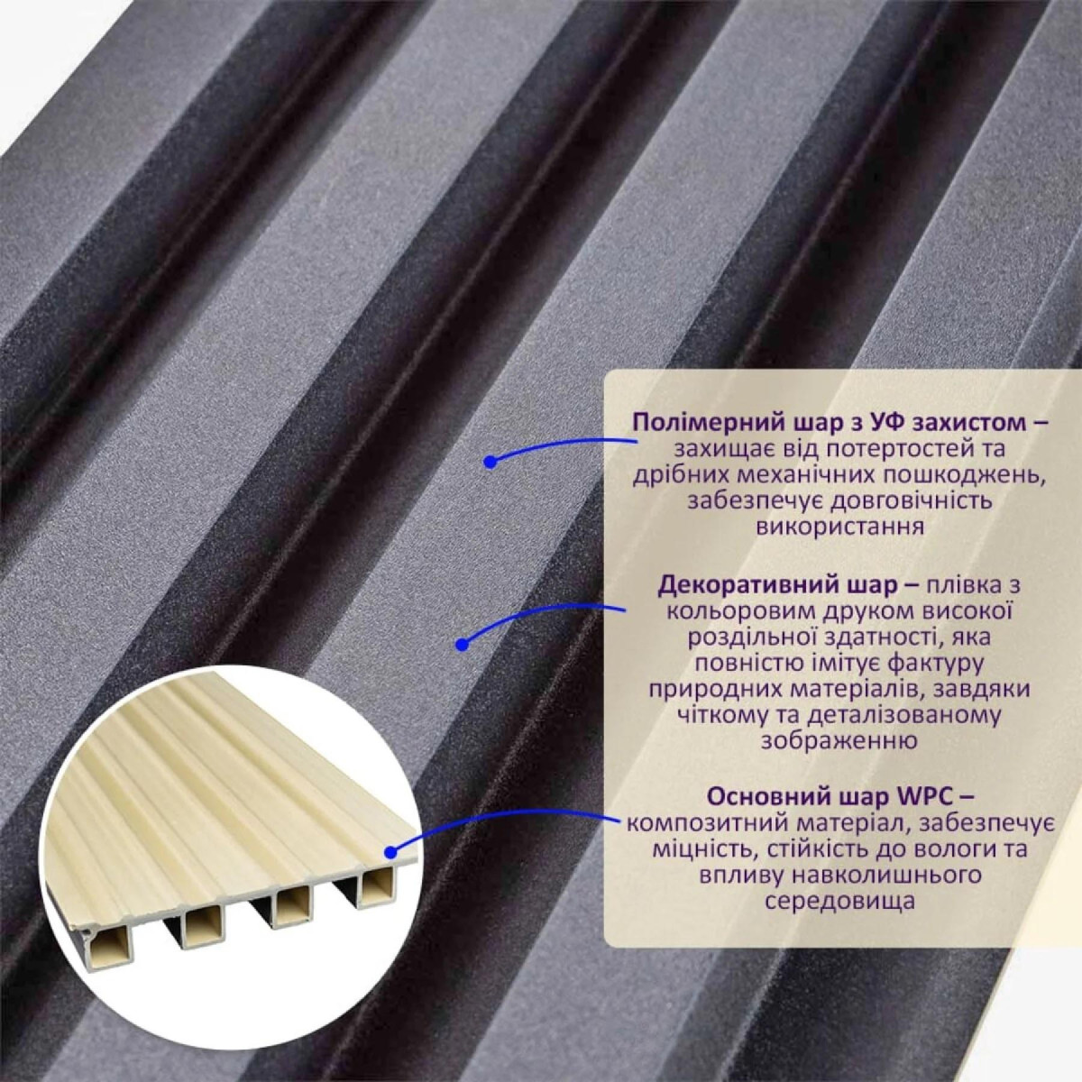 Рейка декоративна WPC стінова 3000x160x23мм Чорна SW-00001861