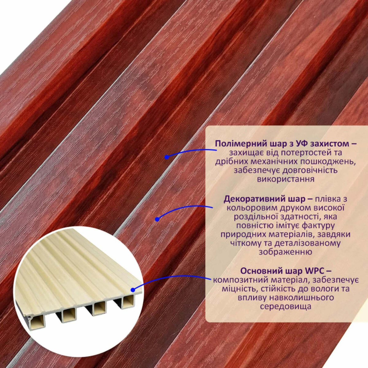 Рейка декоративна WPC стінова 3000x160x23мм Махагон SW-00001531-