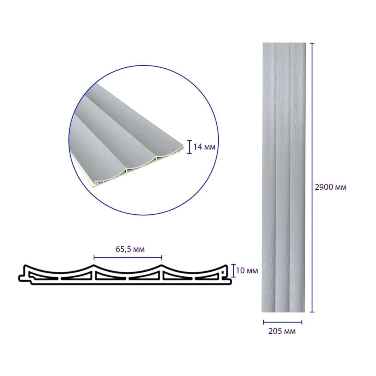 Рейка декоративна WPC стінова 205x14x2900мм SW-00003015 Срібляста