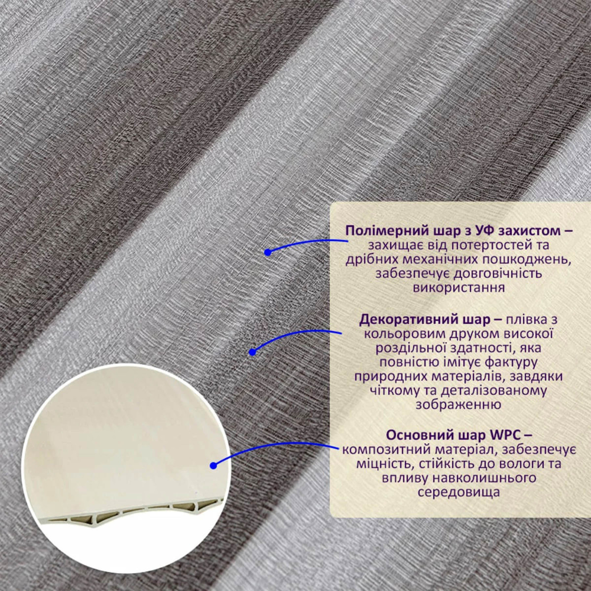 Рейка декоративна WPC стінова 205x14x2900мм SW-00003017 Перлинно-Сірий