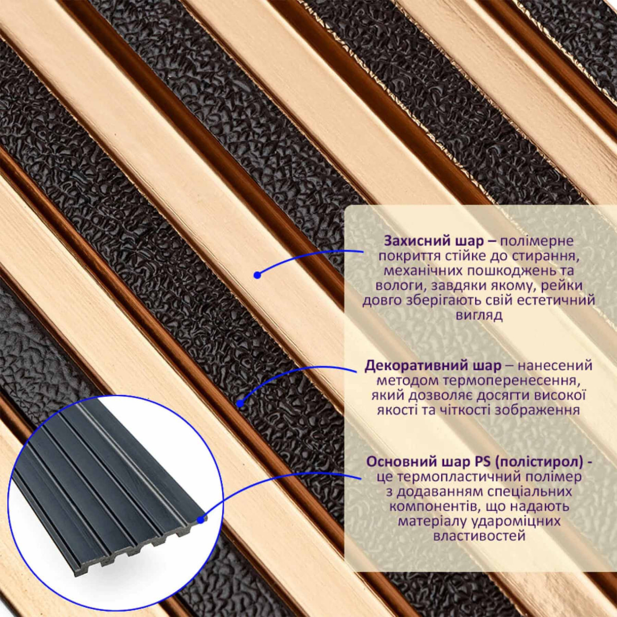 Рейка декоративна PS під коричневу шкіру з бронзою 2900х120х12 мм SW-00002135