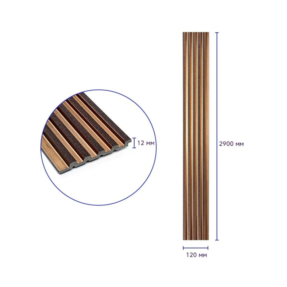 Рейка декоративна PS під коричневу шкіру з бронзою 2900х120х12 мм SW-00002135