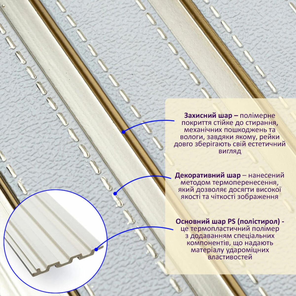 Рейка декоративна PS Під білу шкіру із золотом 2900х120х12мм SW-00002130