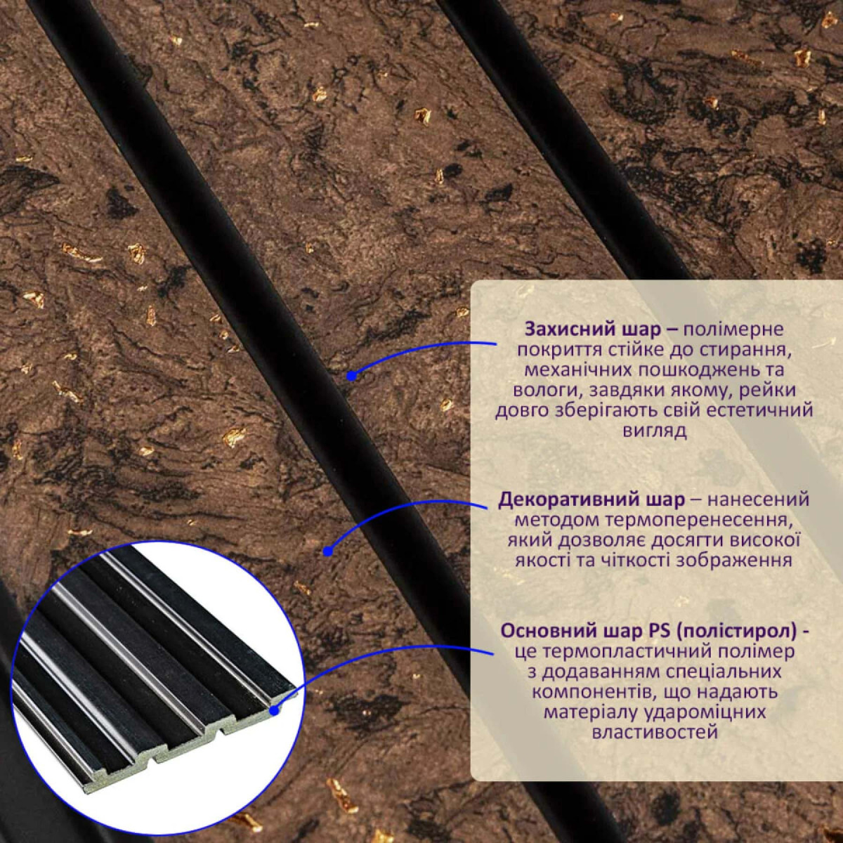 Рейка декоративна PS Темно-коричнева з золотом 2900х120х12мм SW-00001737