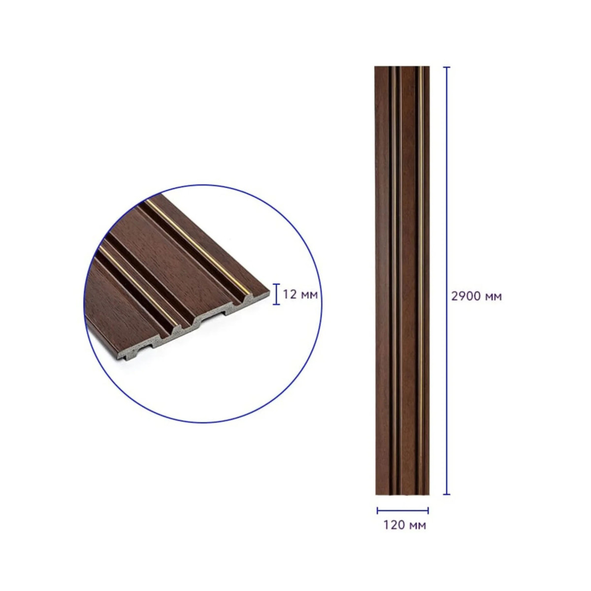 Рейка декоративна PS 2900x120x12мм Темний горіх із золотом SW-00002131