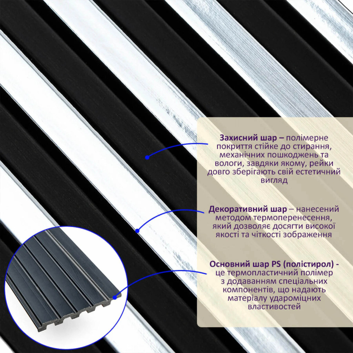 Рейка декоративна PS 2900x120x12мм Чорний зі сріблом SW-00002133