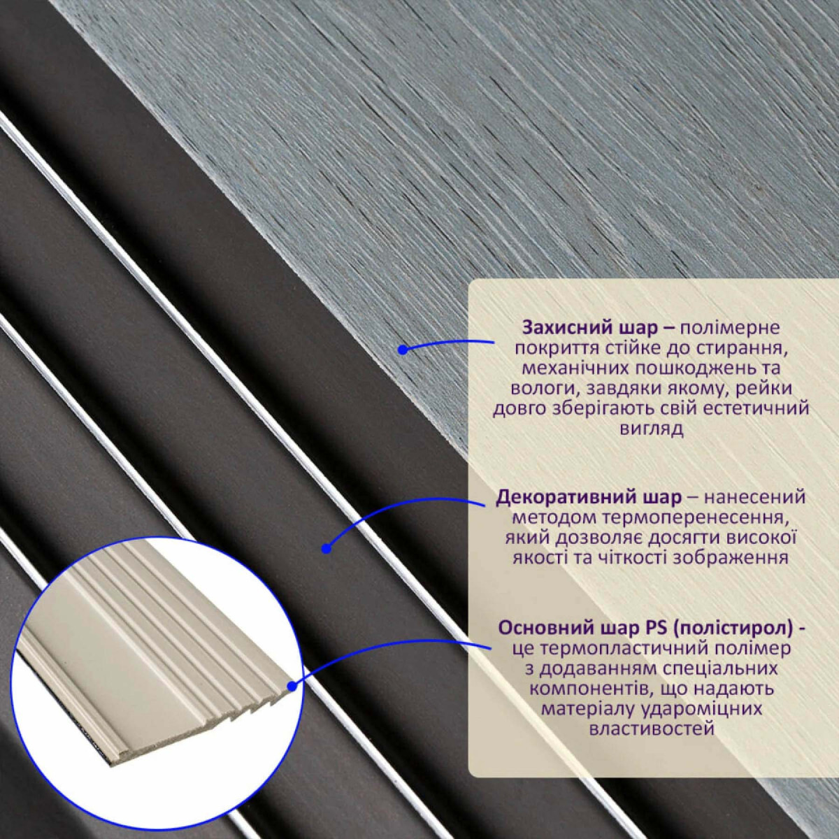 Рейка декоративна PS 2900х160х11мм Сіре дерево з чорним SW-00002149-