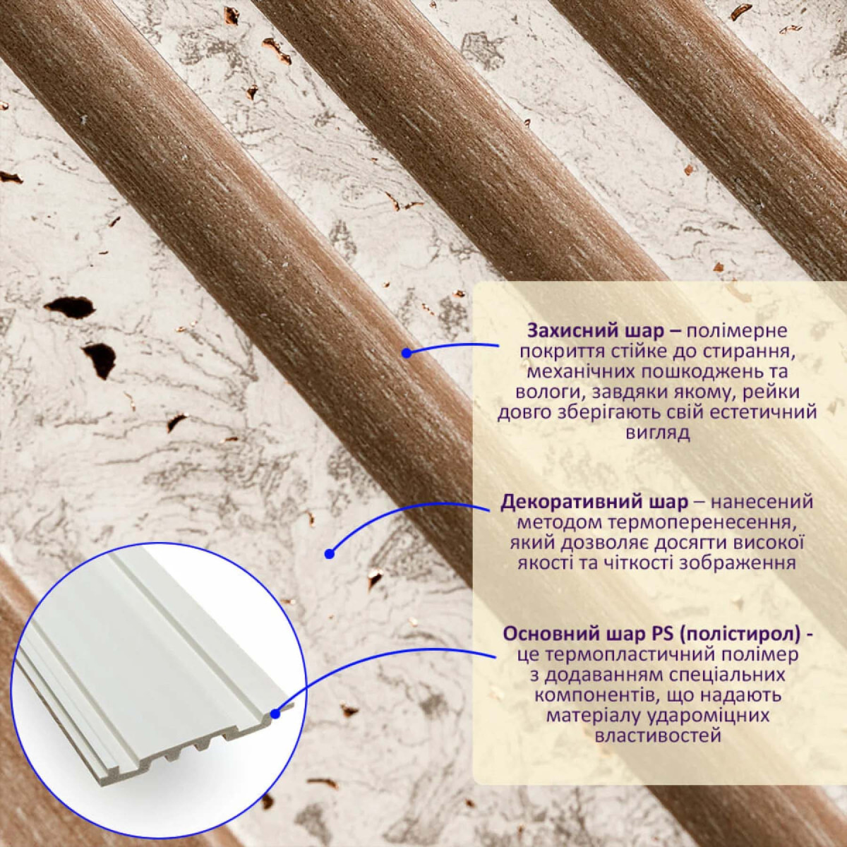 Рейка декоративна PS 2900x120x11мм Світлий мармур із золотими вкрапленнями SW-00002141