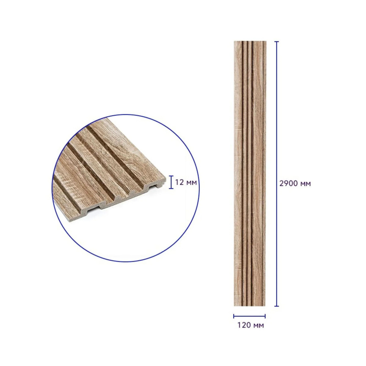 Інтер'єрна рейка PS вологостійка колір Дуб 2900x120x12мм SW-00002136