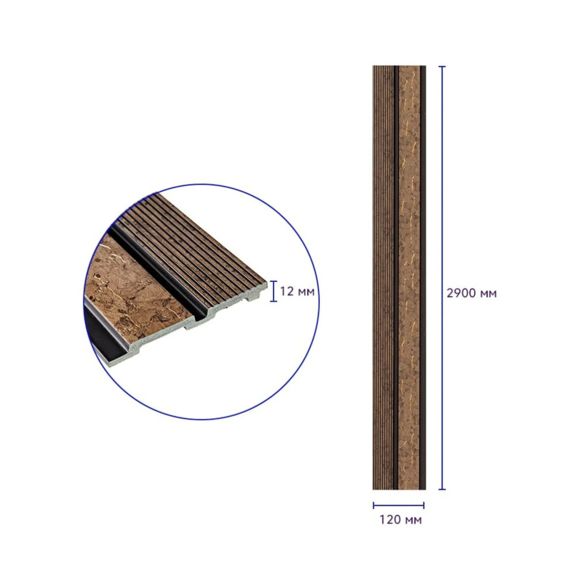 Стінова рейка PS декоративна 2900x120x12мм Коричневий із золотими прожилками SW-00001749