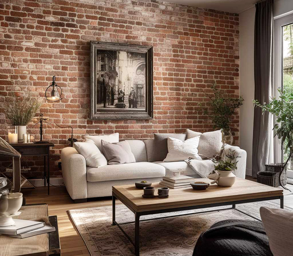 Червона цегла у вітальні