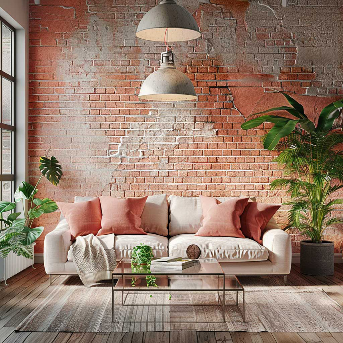 Меблі в інтер'єрі з червоною цеглою
