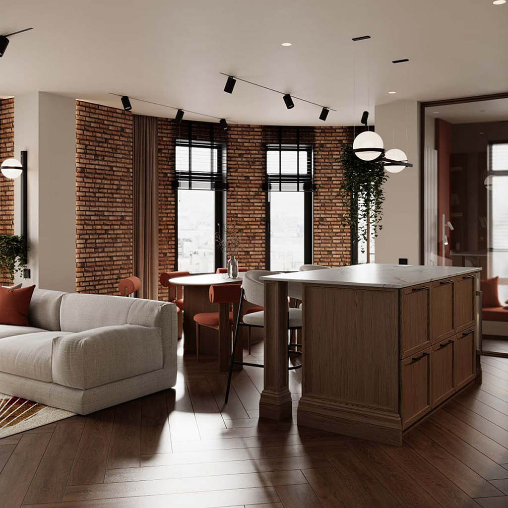 Декоративна цегла в інтер'єрі вітальні